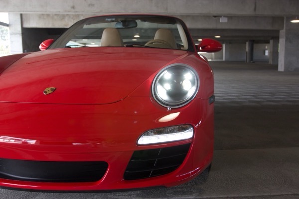 Morimoto LED headlights illuminated at night